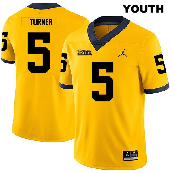 Youth NCAA Michigan Wolverines DJ Turner #5 Yellow Jordan Brand Authentic Stitched Legend Football College Jersey HG25Z31FX